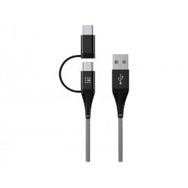 Data Cable SAS Durable Braided 2in1 USB to USB-C / micro USB Black 1.2m 100-16-008