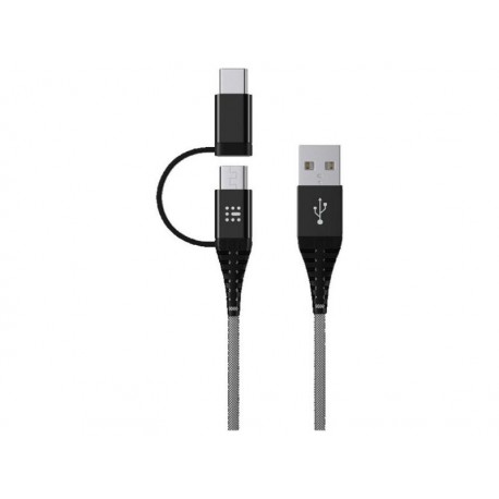 Data Cable SAS Durable Braided 2in1 USB to USB-C / micro USB Black 1.2m 100-16-008