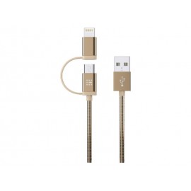 Data Cable SAS Luxury Braided 2in1 USB to Lightning / micro USB Cable Gold 1.2m 100-16-006