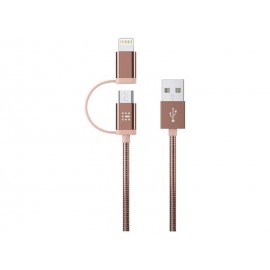 Data Cable SAS Luxury Braided 2in1 USB to Lightning / micro USB Cable Rose Gold 1.2m 100-16-005