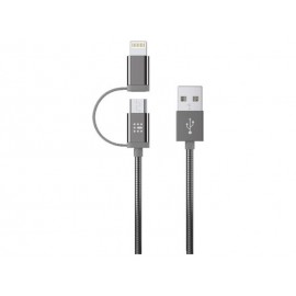 Data Cable SAS Luxury Braided 2in1 USB to Lightning / micro USB Cable Grey 1.2m 100-16-004