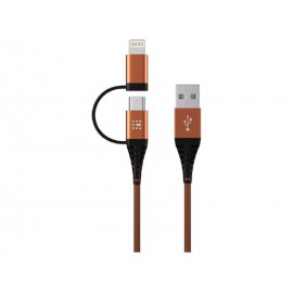 Data Cable SAS Durable Braided 2in1 USB to Lightning / micro USB Orange 2m 100-16-002