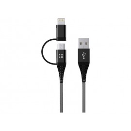 Data Cable SAS Durable Braided 2in1 USB to Lightning / micro USB Black 1.2m 100-16-001