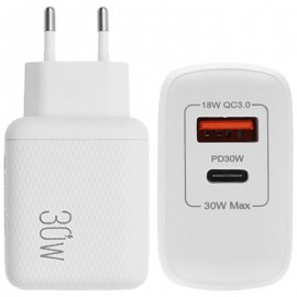 Φορτιστής Lamtech USB-A/USB-C 30W Quick Charge 3.0 3A White