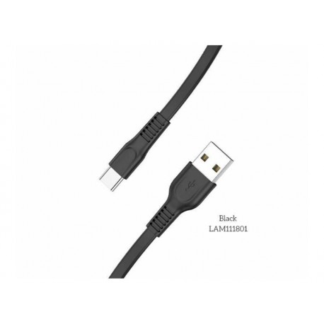 Data Cable Lamtech USB 2.0 to USB-C Flat 1m Black