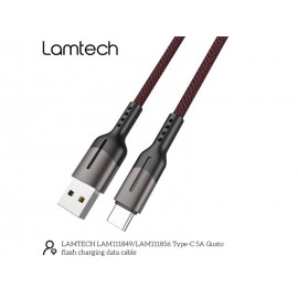 Data Cable Lamtech USB 2.0 to USB-C 5A 1.2m Black