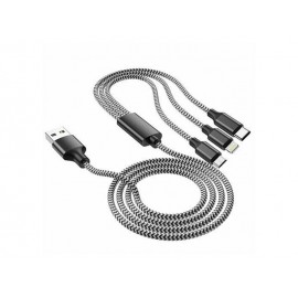 Data Cable Lamtech 3in1 USB to Lightning/USB-C/microUSB 1m Black
