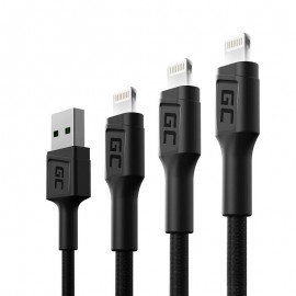 Data Cable Greencell USB-A to Lightning 3xPcs 0.3/1.2/2m Black