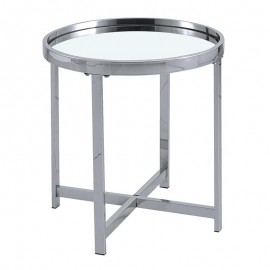 Βοηθητικό τραπέζι σαλονιού Tristan pakoworld μέταλλο ασημί-γυαλί Φ55x55εκ