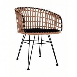 Καρέκλα Κήπου AULIUS Φυσικό/Μαύρο Μέταλλο/Rattan 57x60x7805cm