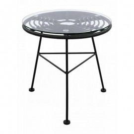 Τραπέζι Κήπου ARELLIUS Μαύρο Μέταλλο/Rattan/Γυαλί 45x45x46cm