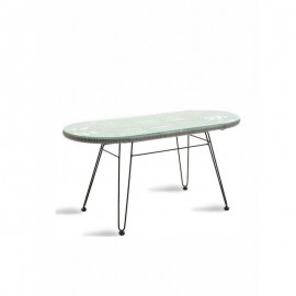 Τραπέζι Κήπου ARRIUS Γκρι/Μαύρο Μέταλλο/Rattan/Γυαλί 100x45x46cm