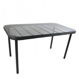 Τραπέζι Κήπου AMPIUS Μαύρο Μέταλλο/Rattan/Γυαλί 160x90x73cm