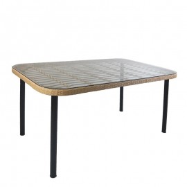 Τραπέζι Κήπου AMPLAS Φυσικό/Μαύρο Μέταλλο/Rattan/Γυαλί 140x80x73cm