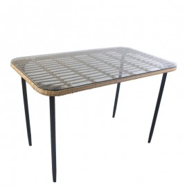 Τραπέζι Κήπου ANNIUS Φυσικό/Μαύρο Μέταλλο/Rattan/Γυαλί 120x70x78cm