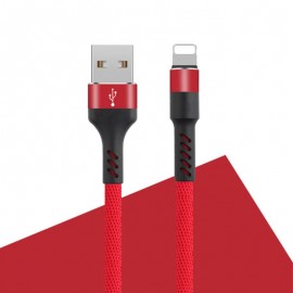 Καλώδιο φόρτισης και μεταφοράς δεδομένων από USB σε Lightning Maxlife 1 μέτρου 2A - κόκκινο nylon