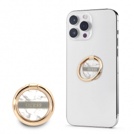 Guess 4G Ring Stand Μοντέρνο Pop Holder για smartphone σε λευκό/χρυσό/μάρμαρο