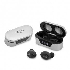 Guess Bluetooth Stereo Headset 5.0 True Wireless Ασύρματα Ακουστικά & θήκη φόρτισης (Silver - GUTWST31EG)