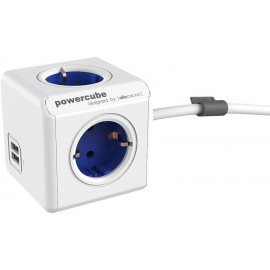 Allocacoc® PowerCube | Extended USB| Πολύπριζο 4 θέσεων & 2 USB – Μπλε – 1406BL/DEEUPC