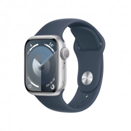 Apple Watch Series 9 GPS 41mm S/M Silver Aluminum Case with Storm Blue Sport Band