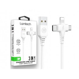 Data Cable Lamtech USB to Lightning / Type-C / micro USB 3m White
